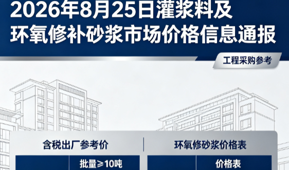 坡头镇2026年8月25日灌浆料及环氧修补砂浆市场价格信息通报